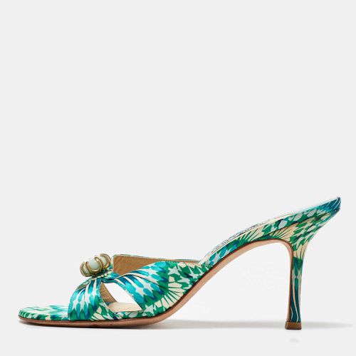 Jimmy Choo Blue/Green Satin Malachite Jewel Slide Sandals Size 41 - Jimmy Choo - Modalova