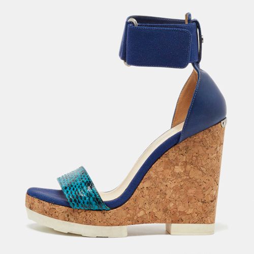 Jimmy Choo Blue Python and Leather Neston Cork Platform Wedge Sandals Size 38 - Jimmy Choo - Modalova