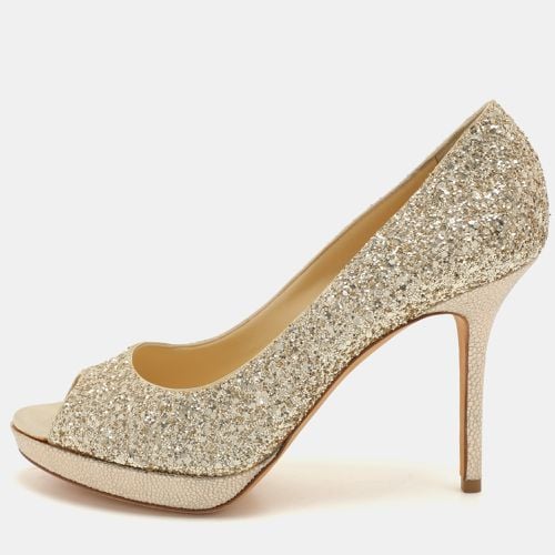 Jimmy Choo Metallic Gold Glitter Dahlia Platform Peep Toe Pumps Size 38.5 - Jimmy Choo - Modalova