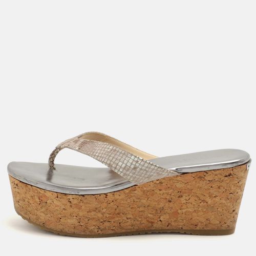 Jimmy Choo Beige Python Texture Suede Paque Cork Platform Thong Sandals Size 41 - Jimmy Choo - Modalova