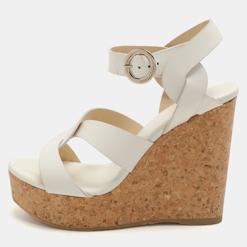 Jimmy Choo White Leather Wedge Cork Platform Sandals Size 38.5 - Jimmy Choo - Modalova