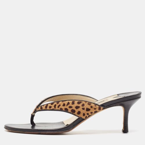 Jimmy Choo Brown Leopard Calf Hair and Leather Thong Sandals Size 37.5 - Jimmy Choo - Modalova