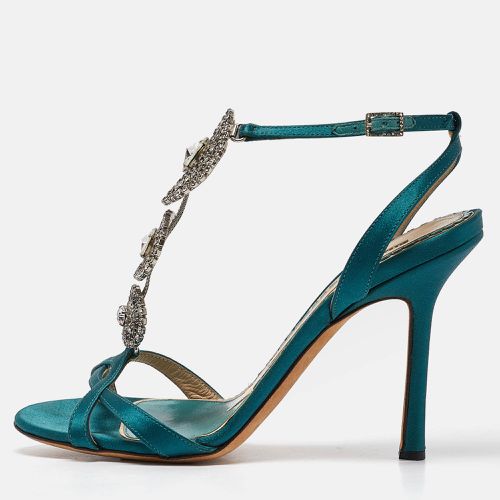 Jimmy Choo Green Satin Crystal Embellished Ankle Strap Sandals Size 37 - Jimmy Choo - Modalova