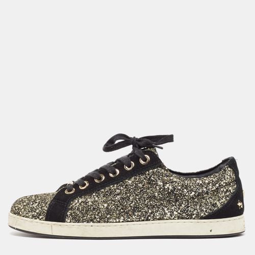 Jimmy Choo Gold/Black Glitter and Suede Lace Up Sneakers 41 - Jimmy Choo - Modalova