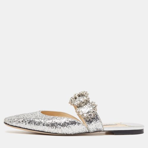 Jimmy Choo Silver Glitter Crystal Embellished Flat Mules Size 40 - Jimmy Choo - Modalova