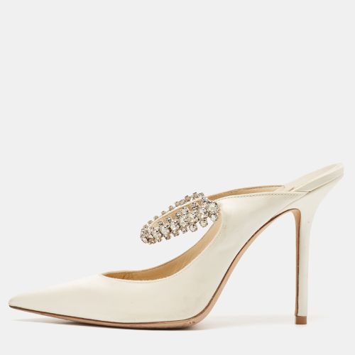 Jimmy Choo Off-White Satin Crystal Embellished Bing Mules Size 39 - Jimmy Choo - Modalova