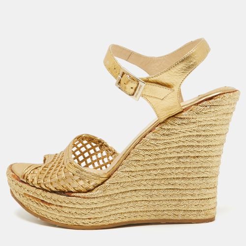 Jimmy Choo Gold Leather Platform Wedge Ankle Strap Sandals Size 39.5 - Jimmy Choo - Modalova