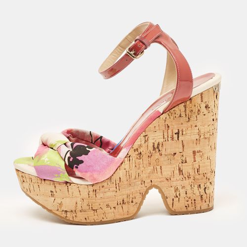 Jimmy Choo Red Patent Leather and Gleam Printed Fabric Cork Wedge Sandals Size 38.5 - Jimmy Choo - Modalova