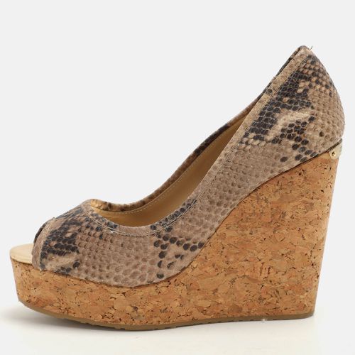 Jimmy Choo Beige/Brown Python Embossed Leather Papina Wedge Pumps Size 37.5 - Jimmy Choo - Modalova