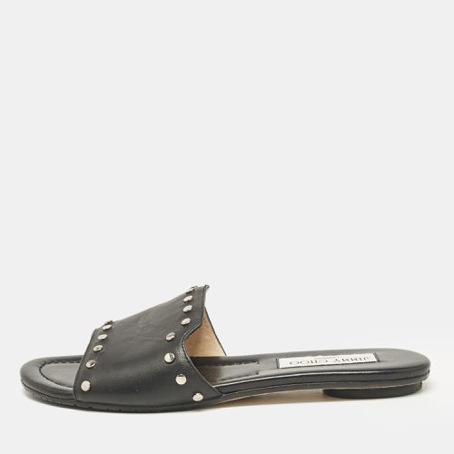 Jimmy Choo Black Leather Studded Nanda Flat Slides Size 37 - Jimmy Choo - Modalova