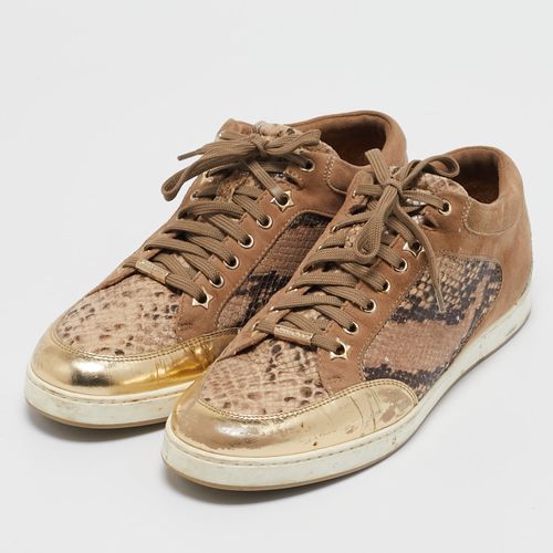 Python Embossed Leather and Suede Miami Lace Up Sneakers Size 40 - Jimmy Choo - Modalova