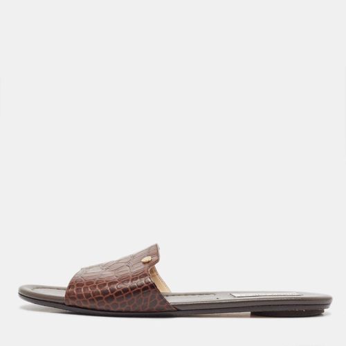 Jimmy Choo Brown Croc Embossed Leather Nanda Flat Sandals Size 39.5 - Jimmy Choo - Modalova