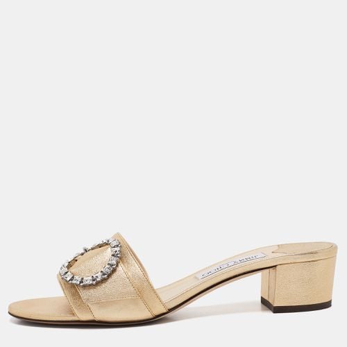 Jimmy Choo Gold Leather Crystal Embellished Minea Slide Sandals Size 40.5 - Jimmy Choo - Modalova