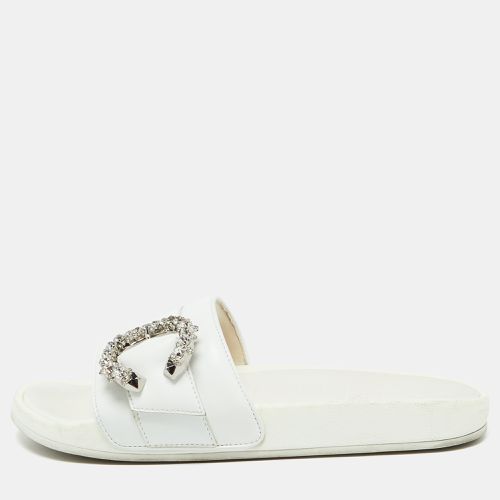 Jimmy Choo White Leather Crystal Embellished Flat Slides Size 41 - Jimmy Choo - Modalova