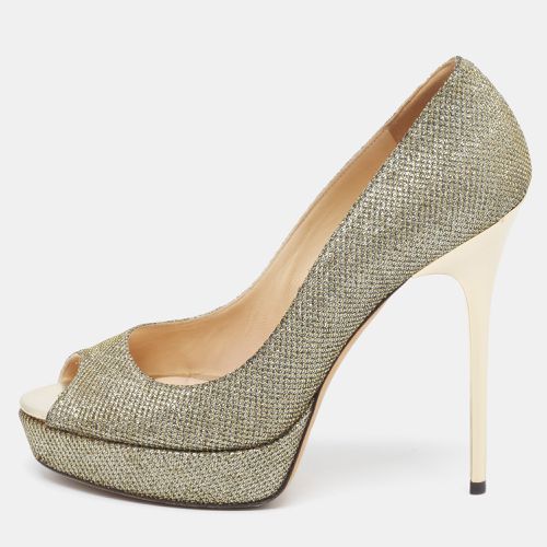 Jimmy Choo Silver/Gold Lurex Fabric Dahlia Peep Toe Pumps Size 38 - Jimmy Choo - Modalova