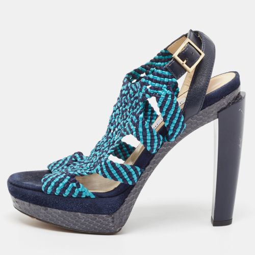 Jimmy Choo Two Tone Woven Leather and Python Ankle Strap Sandals Size 39 - Jimmy Choo - Modalova