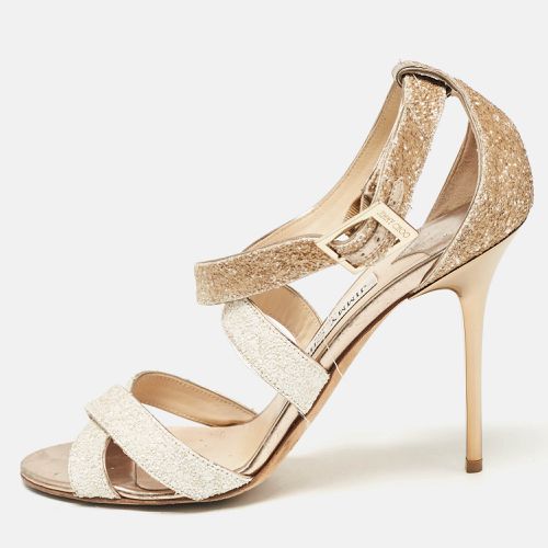 Jimmy Choo White/Brown Coarse Glitter Lottie Sandals Size 39.5 - Jimmy Choo - Modalova