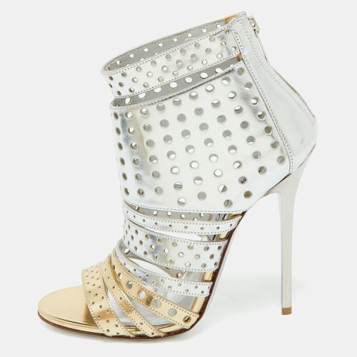 Jimmy Choo Silver/Gold Foil Leather Malika Perforated Sandals Size 36 - Jimmy Choo - Modalova