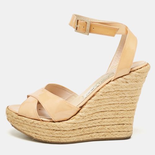 Jimmy Choo Beige Patent Leather Espadrille Platform Wedge Sandals Size 37.5 - Jimmy Choo - Modalova