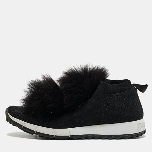 Jimmy Choo Black Knit Fabric and Fur Pom Pom Norway Slip On Sneakers Size 37 - Jimmy Choo - Modalova