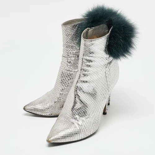Python Embossed Leather and Fur Ankle Length Boots Size 36.5 - Jimmy Choo - Modalova