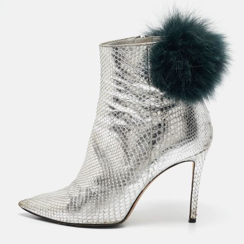 Jimmy Choo Silver Python Embossed Leather and Fur Ankle Length Boots Size 36.5 - Jimmy Choo - Modalova