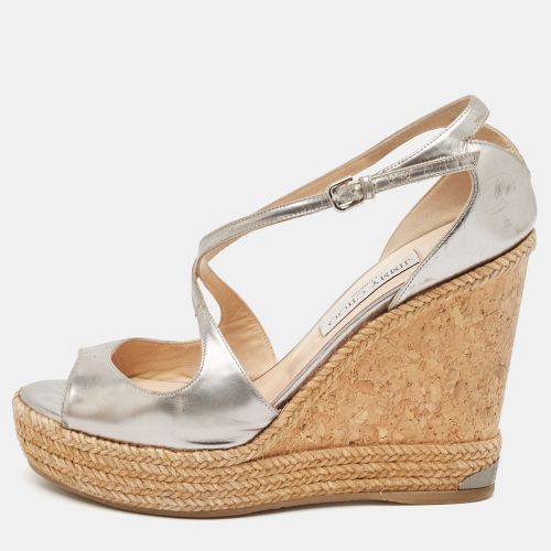 Jimmy Choo Silver Leather Espadrille Wedge Sandals Size 40 - Jimmy Choo - Modalova