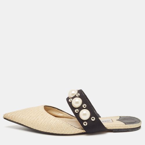 Jimmy Choo Cream/Black Canvas and Raffia Embellished Mules Size 37.5 - Jimmy Choo - Modalova