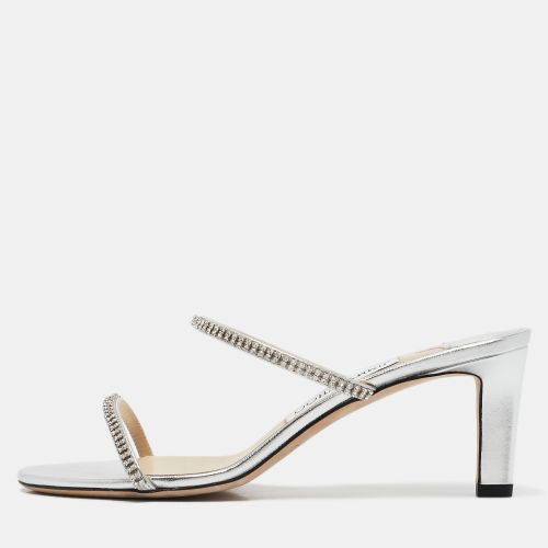 Jimmy Choo Silver Leather Crystal Embellished Slide Sandals Size 37 - Jimmy Choo - Modalova