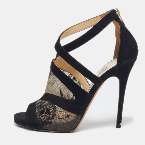 Jimmy Choo Black Lace and Suede Flyte Sandals Size 40 - Jimmy Choo - Modalova