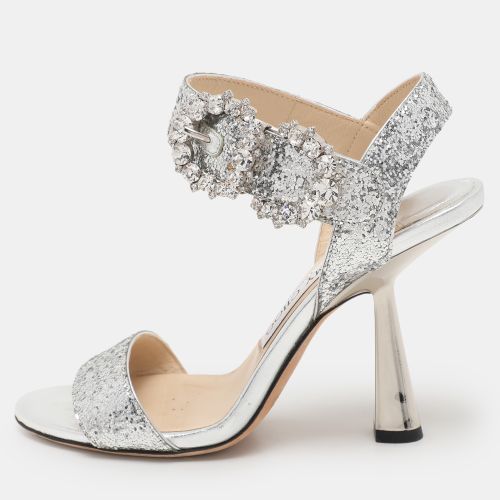 Jimmy Choo Silver Glitter Ankle Strap Sandals Size 35 - Jimmy Choo - Modalova