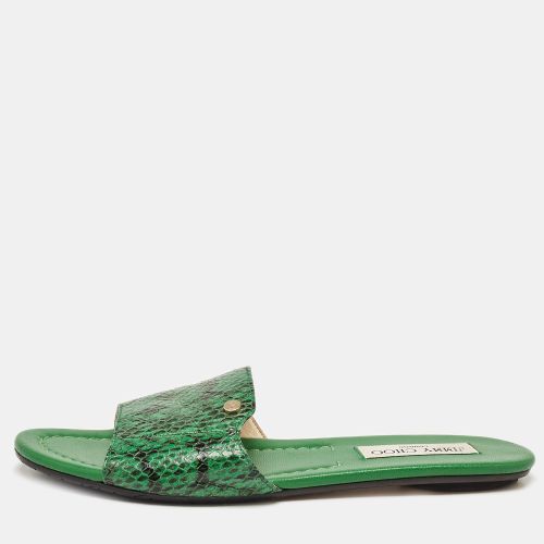 Jimmy Choo Green Python Leather Nanda Flat Sandals Size 38 - Jimmy Choo - Modalova