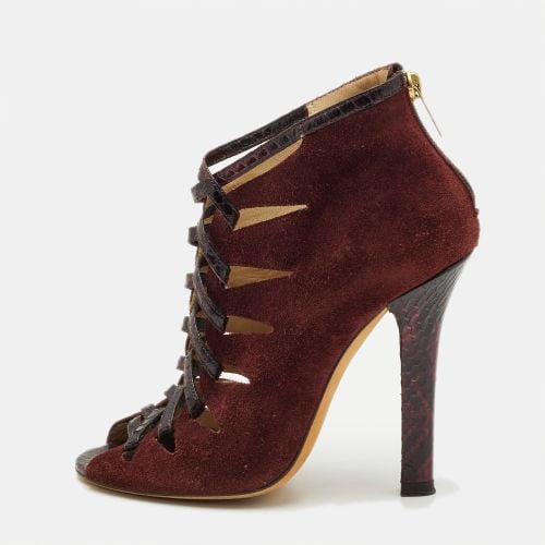 Jimmy Choo Burgundy Suede and Snakeskin Leather Ankle Booties Size 39 - Jimmy Choo - Modalova