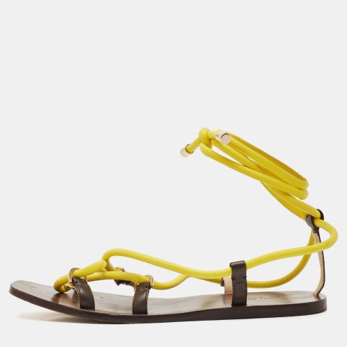 Jimmy Choo Brown/Yellow Rope and Leather Aziza Flat Ankle Wrap Sandals Size 39.5 - Jimmy Choo - Modalova
