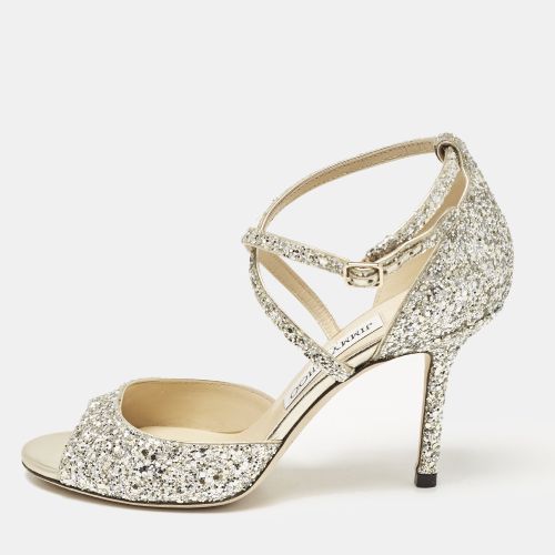 Jimmy Choo Silver Glitter Emsy Ankle Strap Sandals Size 36.5 - Jimmy Choo - Modalova