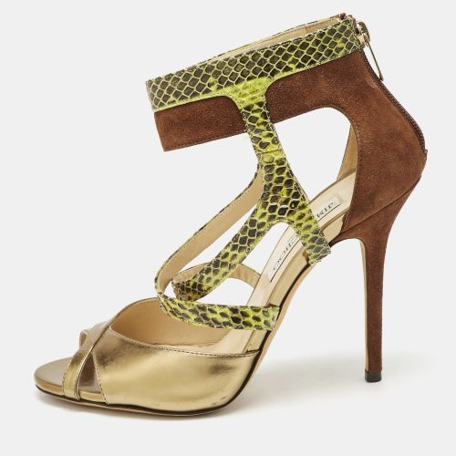 Size 39 Python Embossed Leather and Suede Ankle Strap Sandals - Jimmy Choo - Modalova