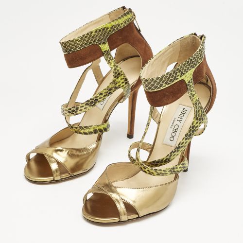 Size 39 Python Embossed Leather and Suede Ankle Strap Sandals - Jimmy Choo - Modalova