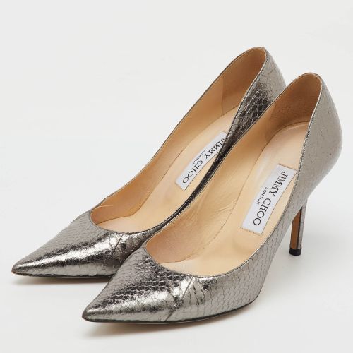 Grey Python Embossed Leather Pointed Toe Pumps Size 37 - Jimmy Choo - Modalova