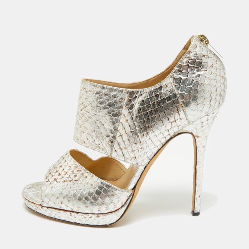 Jimmy Choo Metallic Silver Python Embossed Leather Private Peep Toe Sandals Size 40 - Jimmy Choo - Modalova