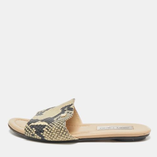 Jimmy Choo Black/Cream Python Embossed Leather Nanda Flat Slide Sandals Size 36.5 - Jimmy Choo - Modalova