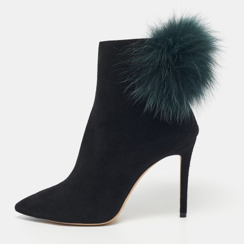 Jimmy Choo Black/Green Fox Fur and Suede Tesler Ankle Length Boots Size 37.5 - Jimmy Choo - Modalova