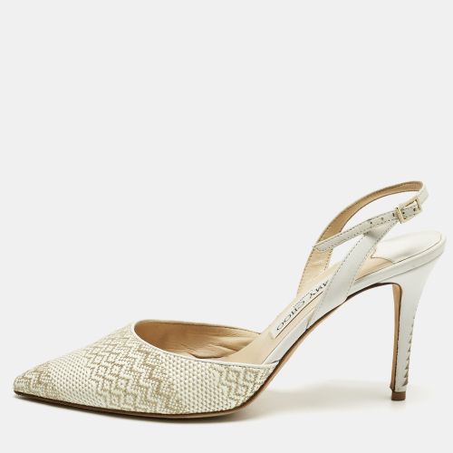 Jimmy Choo White/Cream Woven Tilly Pointed Toe Slingback Pumps Size 39 - Jimmy Choo - Modalova