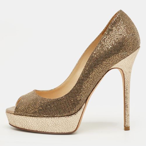 Jimmy Choo Gold Leather and Lurex Fabric Dahlia Platform Peep Toe Pumps Size 36.5 - Jimmy Choo - Modalova