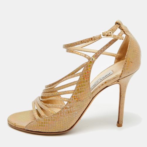Size 39.5 Python Embossed Leather Ankle Strap Sandals - Jimmy Choo - Modalova