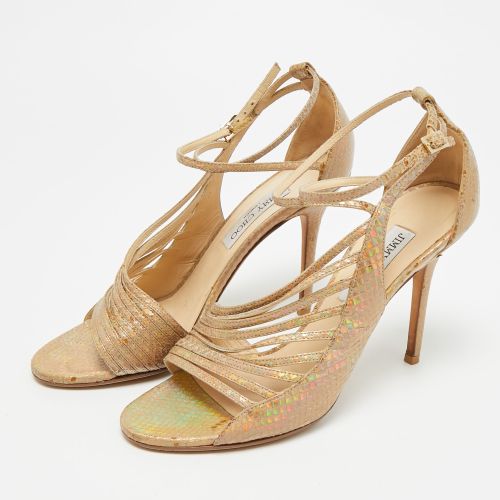 Size 39.5 Python Embossed Leather Ankle Strap Sandals - Jimmy Choo - Modalova