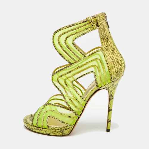 Magnum Size 40 Tricolor Net and Python Leather Cut-out Platform Pumps - Jimmy Choo - Modalova