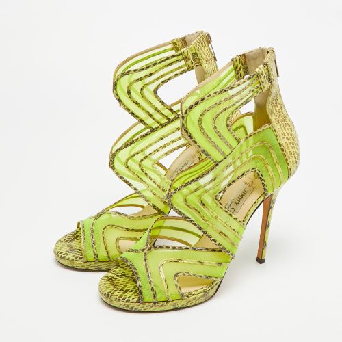 Magnum Size 40 Tricolor Net and Python Leather Cut-out Platform Pumps - Jimmy Choo - Modalova