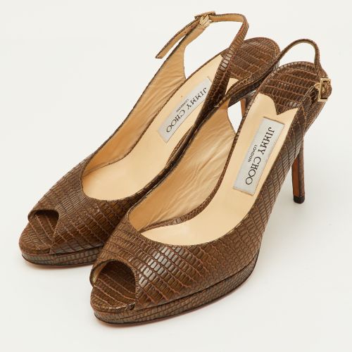 Size 39 Python Embossed Leather Peep Toe Platform Sandals - Jimmy Choo - Modalova