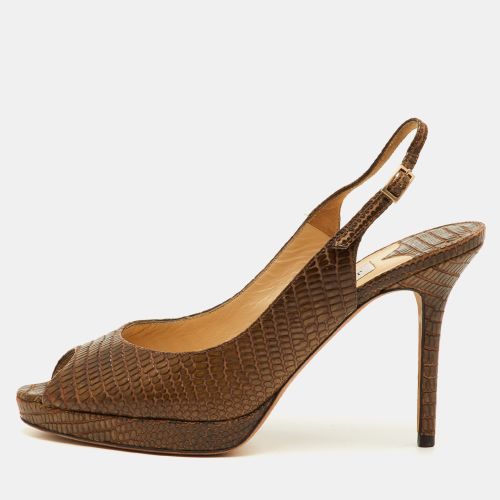 Size 39 Python Embossed Leather Peep Toe Platform Sandals - Jimmy Choo - Modalova