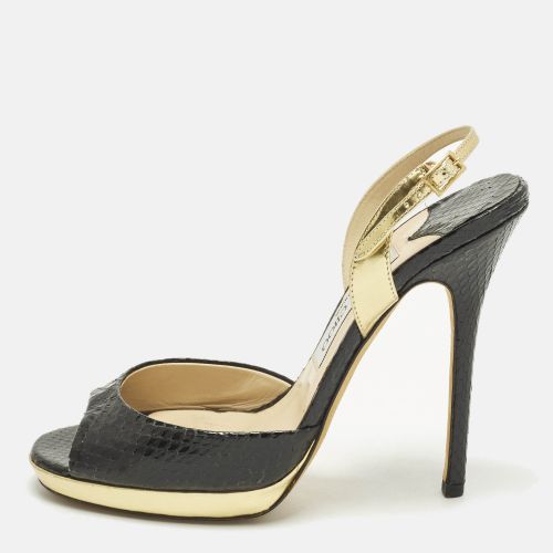 Size 38.5 Black/Gold Python and Leather Platform Slingback Sandals - Jimmy Choo - Modalova